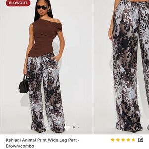 Fashion Nova Brown and Black Animal Print Wide Leg Pants